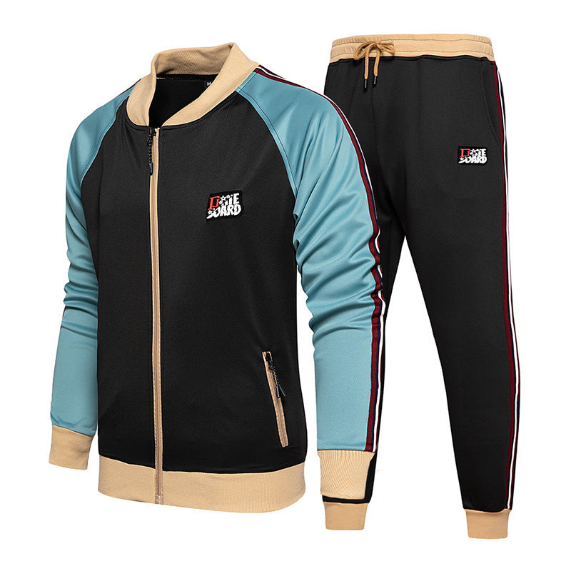 Two-piece set of male tracksuit sports wear fashion colorblock jogging suit autumn winter male gym clothes