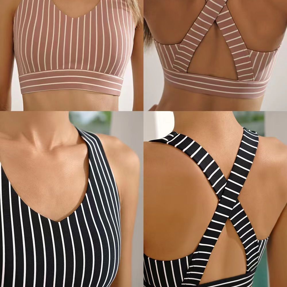 Striped Sports Fitness Vest With Chest Pad Beauty Back High Elastic Quick-drying Yoga Bra