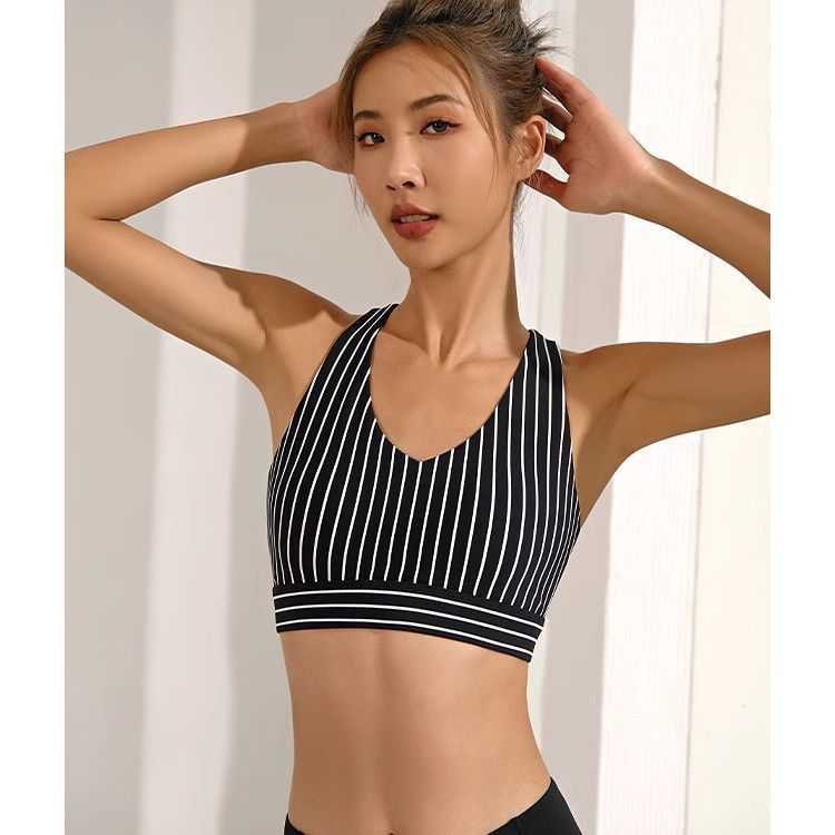 Striped Sports Fitness Vest With Chest Pad Beauty Back High Elastic Quick-drying Yoga Bra