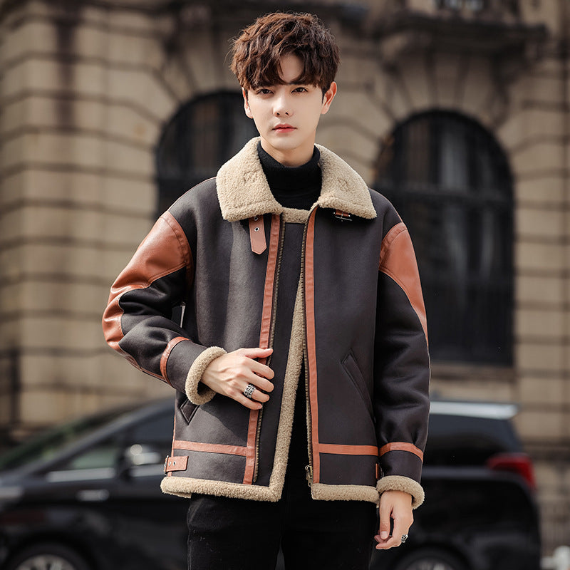 Fur Integrated Fleece-lined Thickened Casual Fashionable Style Coat Men's