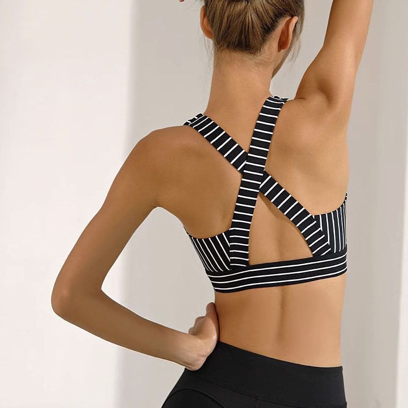 Striped Sports Fitness Vest With Chest Pad Beauty Back High Elastic Quick-drying Yoga Bra