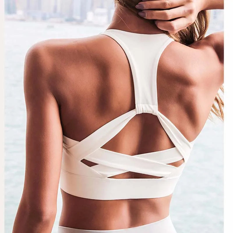 Strap Push Up Sports Bra for Women Gym Running Yoga Top Bra Athletic Vest Hollow Out Sportswear Underwear