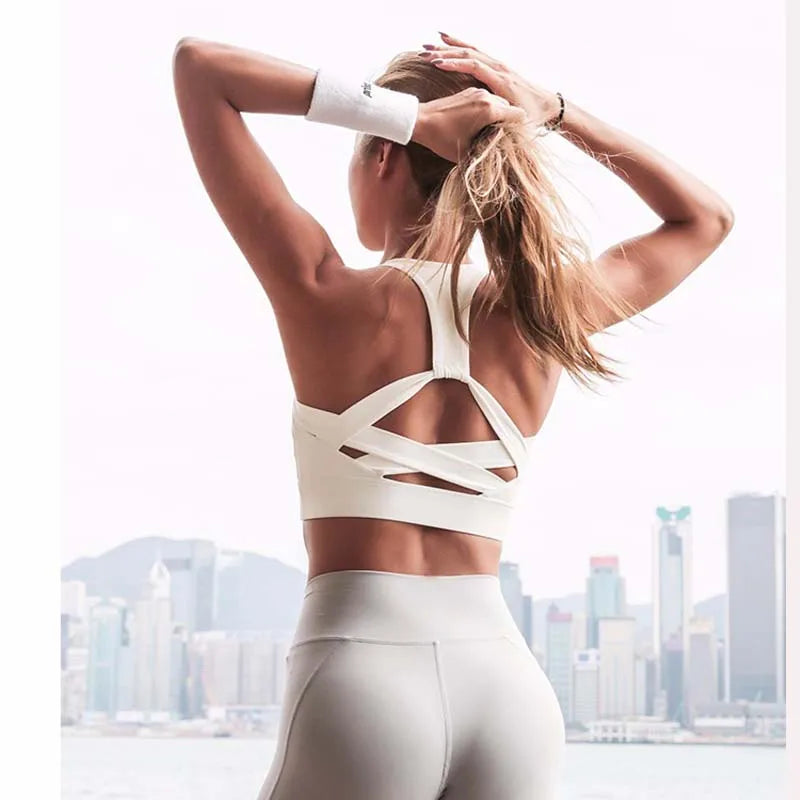 Strap Push Up Sports Bra for Women Gym Running Yoga Top Bra Athletic Vest Hollow Out Sportswear Underwear