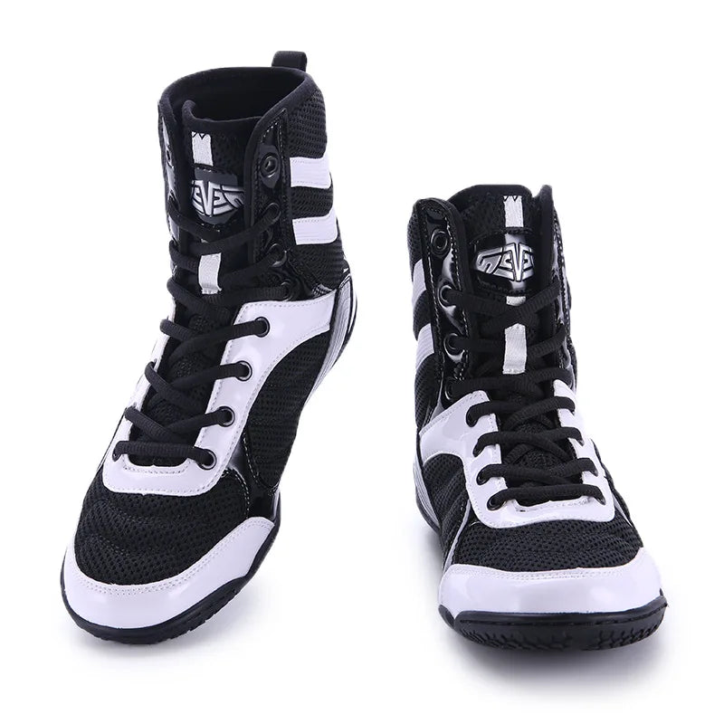 High Top Breathable Boxing Shoes Men Women Professional Wrestling Sneakers Light Weight Grey Red Athletic Sneakers