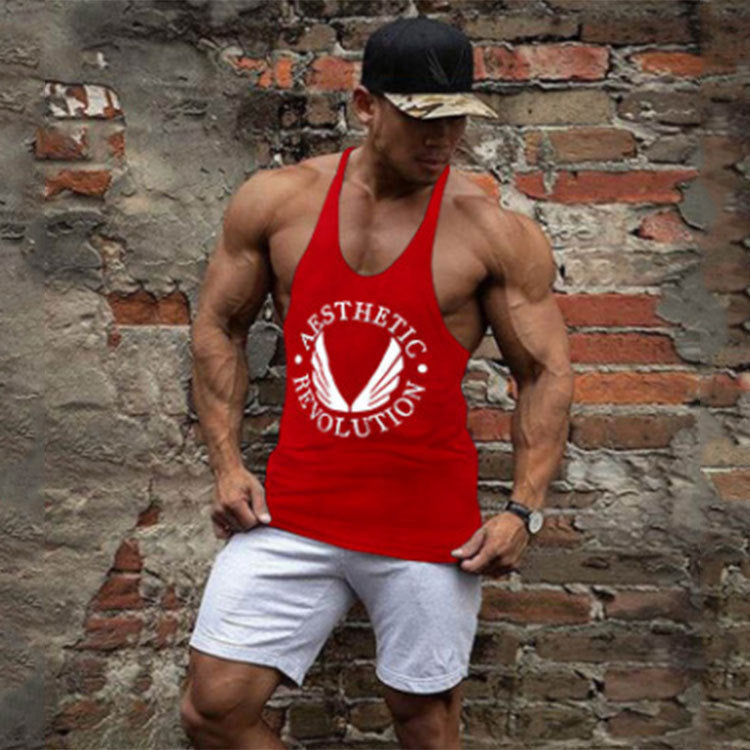 Personality Trend Sports Sleeveless T-shirt Vest Loose Outer Wear Wide Shoulder Fitness