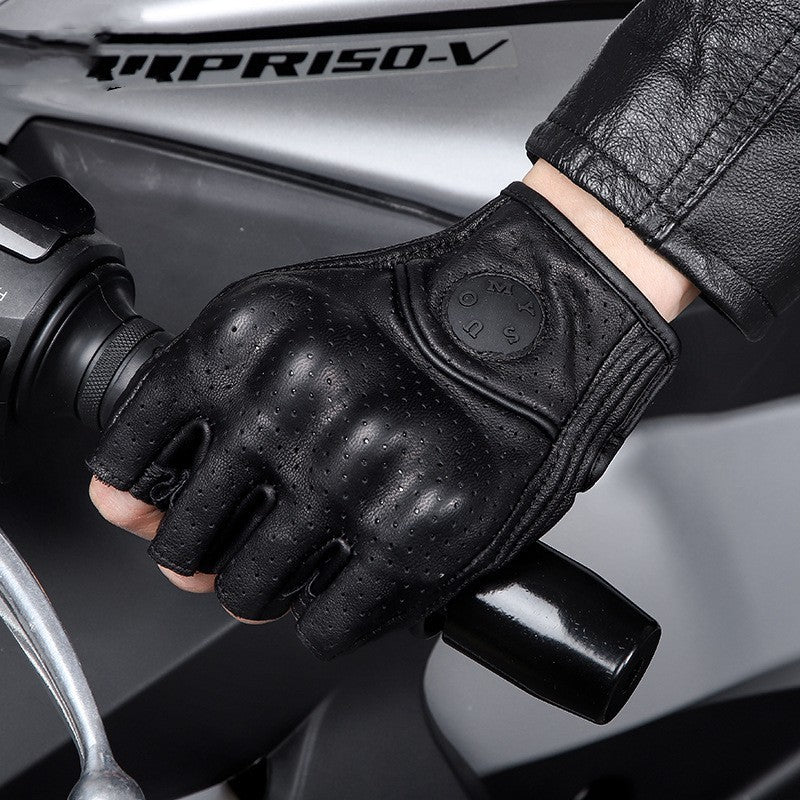 Retro Leather Motorcycle Half Finger Gloves